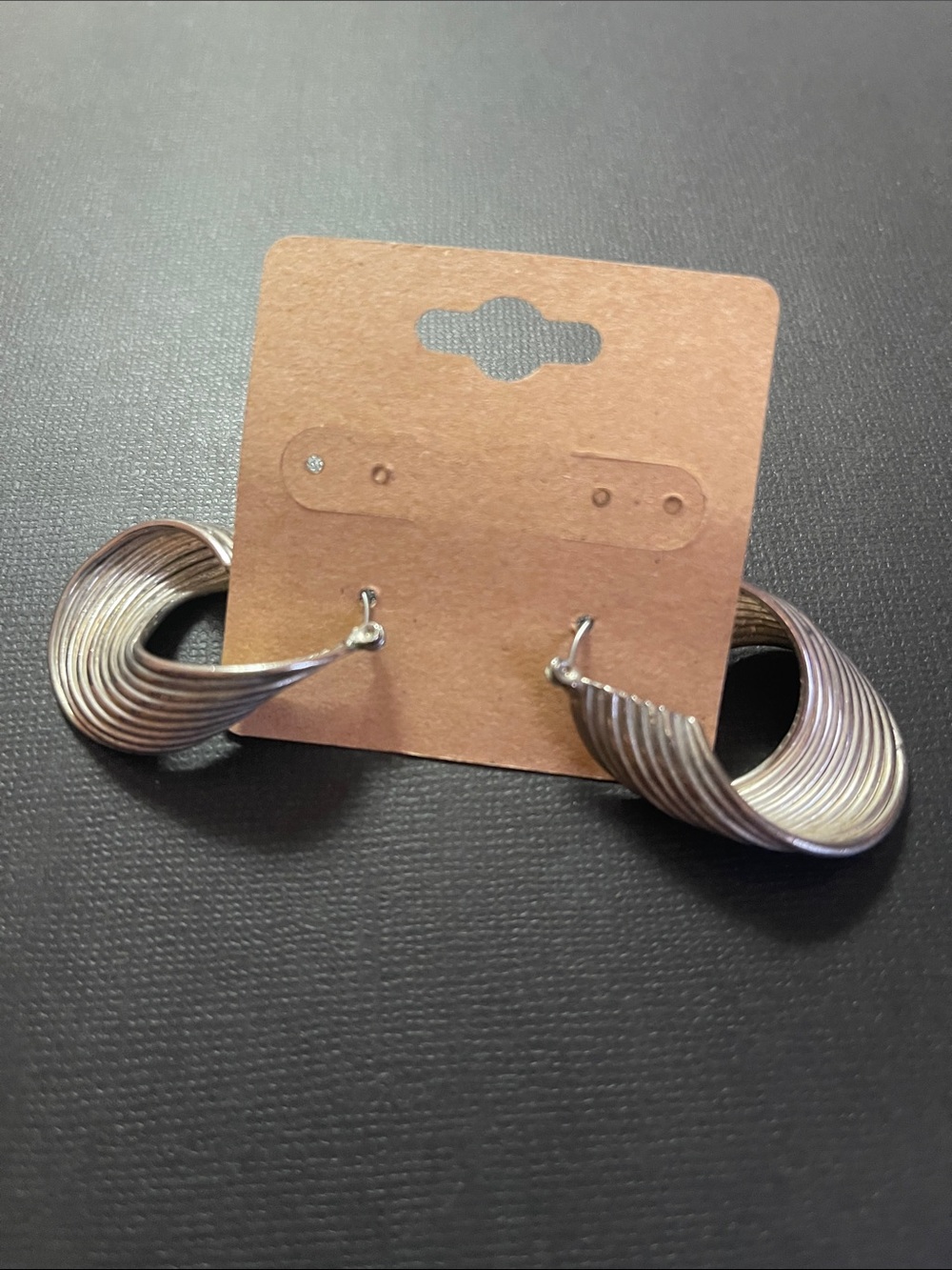 Source Unknown Ribbed Hoop Earrings - Silver